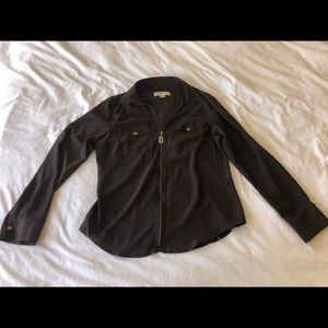 Michael Kors Brown front zipper long sleeve shirt